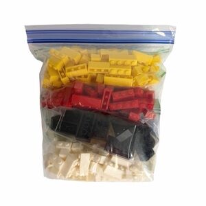 Vintage Building Bricks Lot 200+ Pieces Yellow Red White Black Blue Mixed Sizes
